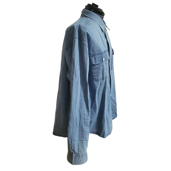 Customized Version Mens Denim Button Down Oversized Shirt Light Blue Wash Sz 2XL - Picture 2 of 12